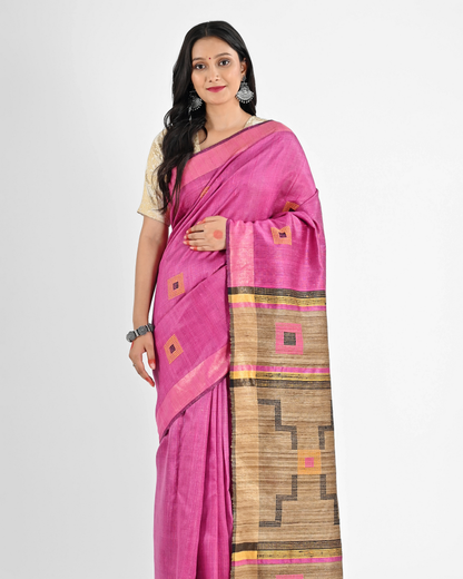 PINK DUPION SILK SAREE