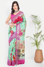 SEA GREEN RANI PINK LINEN SAREE
