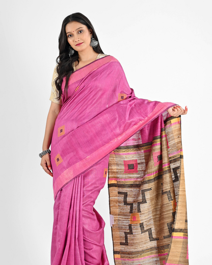 PINK DUPION SILK SAREE