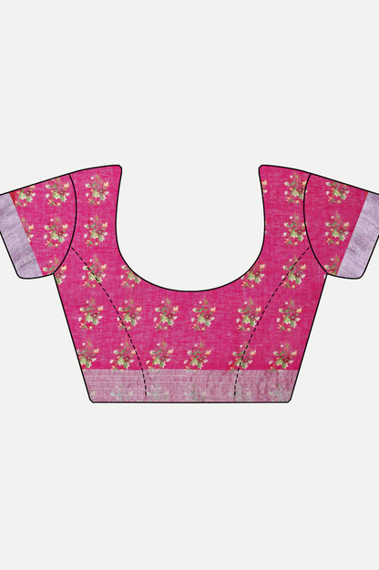 SEA GREEN RANI PINK LINEN SAREE
