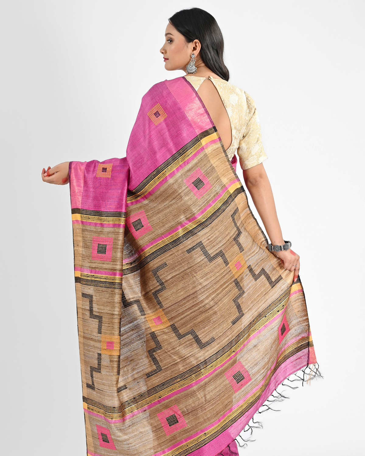 PINK DUPION SILK SAREE