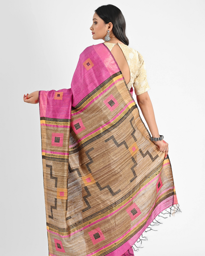 PINK DUPION SILK SAREE