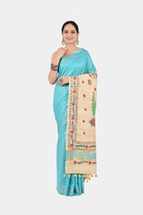 Sky Blue Eri Silk Saree with Hand-Painted Madhubani Pallu | Artistic Handloom Saree | SERIKALA