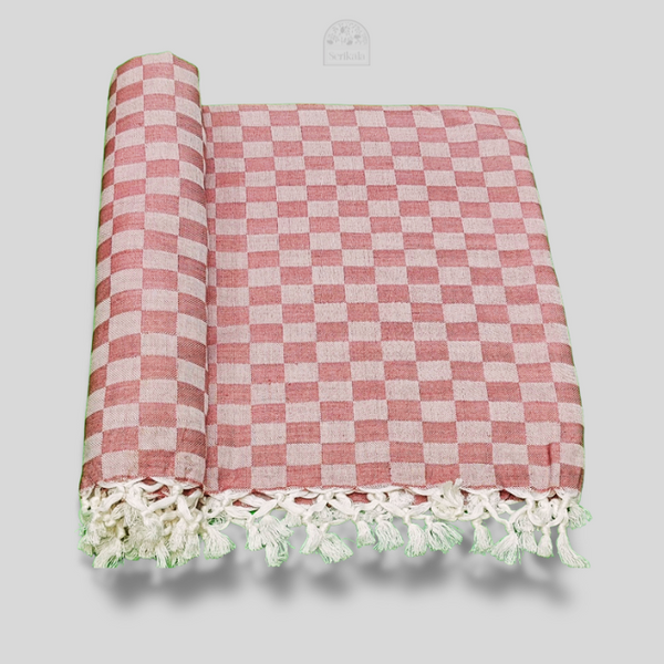 Earthy Rose Checkered Bhagalpuri Chadar | Ultra-Soft Cotton Throw