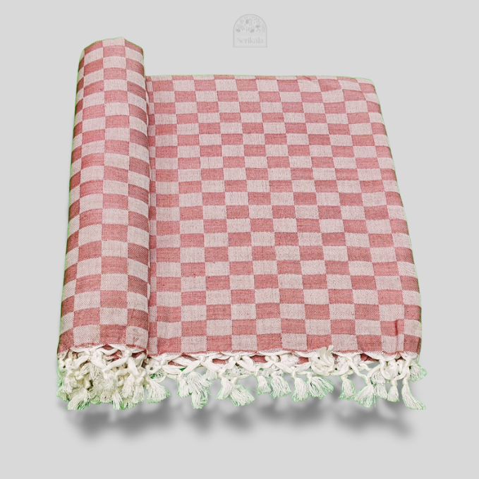 Earthy Rose Checkered Bhagalpuri Chadar | Ultra-Soft Cotton Throw