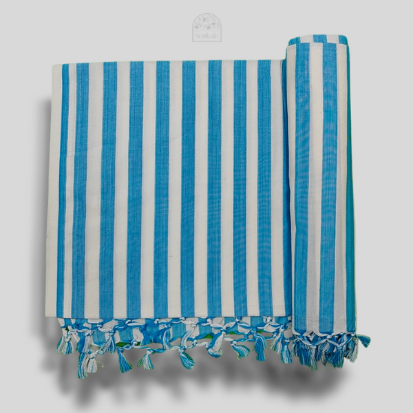 Ocean Blue Striped Bhagalpuri Chadar | Soft Cotton Throw