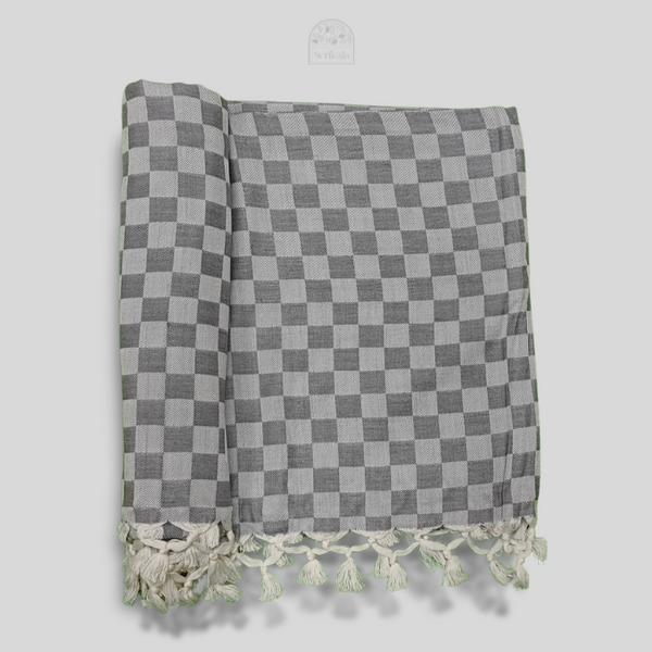 Classic Grey Checkered Bhagalpuri Chadar | Soft Cotton Throw