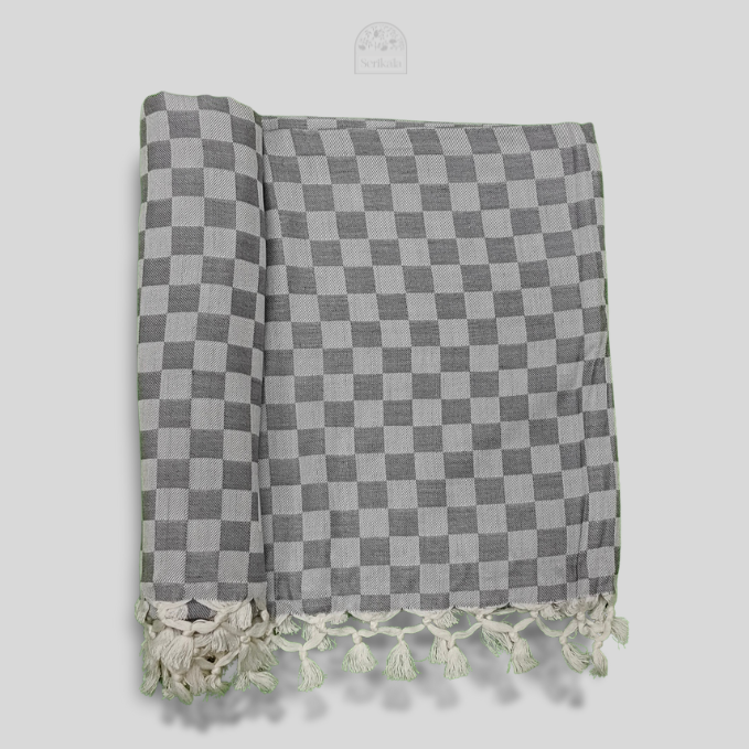 Classic Grey Checkered Bhagalpuri Chadar | Soft Cotton Throw