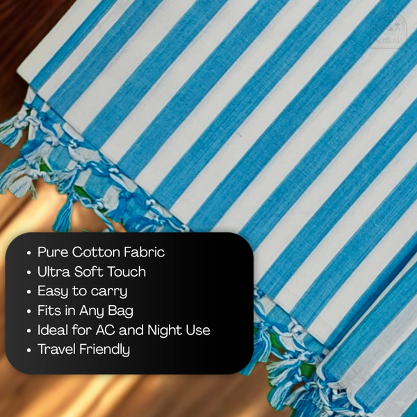 Ocean Blue Striped Bhagalpuri Chadar | Soft Cotton Throw