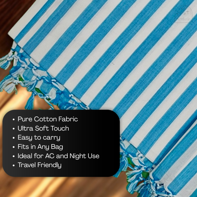 Ocean Blue Striped Bhagalpuri Chadar | Soft Cotton Throw