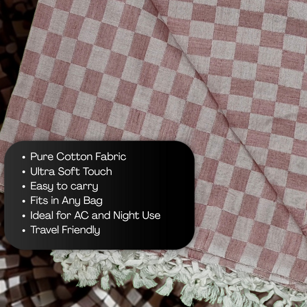 Earthy Rose Checkered Bhagalpuri Chadar | Ultra-Soft Cotton Throw