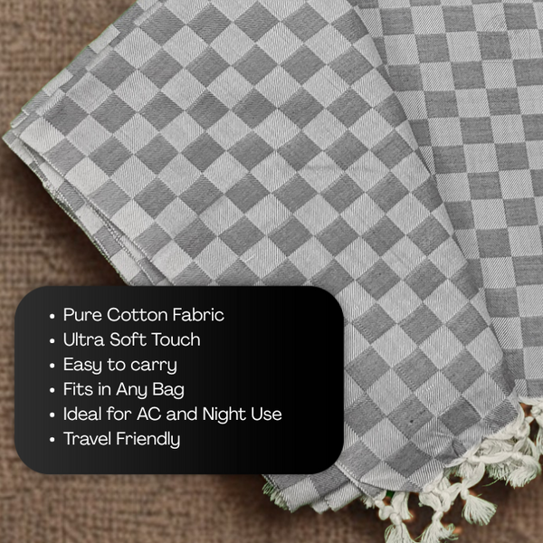 Classic Grey Checkered Bhagalpuri Chadar | Soft Cotton Throw