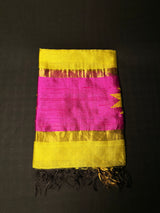 Radiant Lime Green Eri Silk Dupatta with Purple Dupion Border & Zari