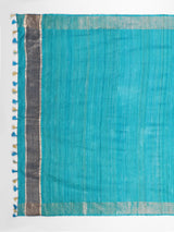 Elegant Charcoal Grey & Turquoise Blue Silk Saree