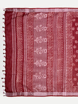 Rich Maroon Block Print Cotton Saree