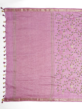 Elegant Dusty Pink Linen Saree with Floral Jaal Embroidery