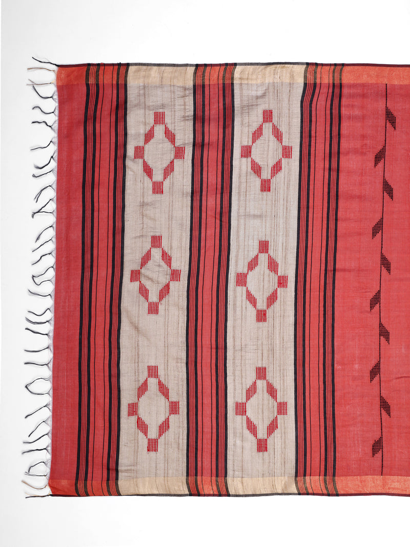 Red and Beige Eri Silk Saree