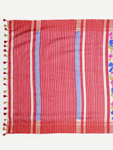 Artistic Hand-Painted Ghicha Silk Saree with Striped Pallu