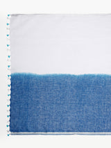 Elegant Indigo & White Dual-Tone Linen Saree with Floral Hand Embroidery