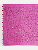 Exquisite Rani Pink Linen Saree with Floral Jaal Embroidery