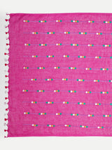 Vibrant Rani Pink Linen Saree with Colorful Embroidery