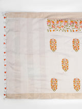 Elegant Off-White Modal Silk Saree with Floral Embroidery