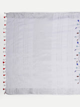 Elegant White & Grey Linen Saree with Embroidery