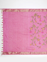 Vibrant Rani Pink Kota Linen Saree with Gold Zari & Embroidery