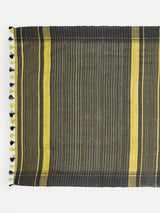 Contemporary Lime Yellow & Charcoal Grey Ghicha Silk Saree