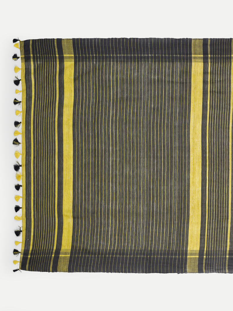 Contemporary Lime Yellow & Charcoal Grey Ghicha Silk Saree
