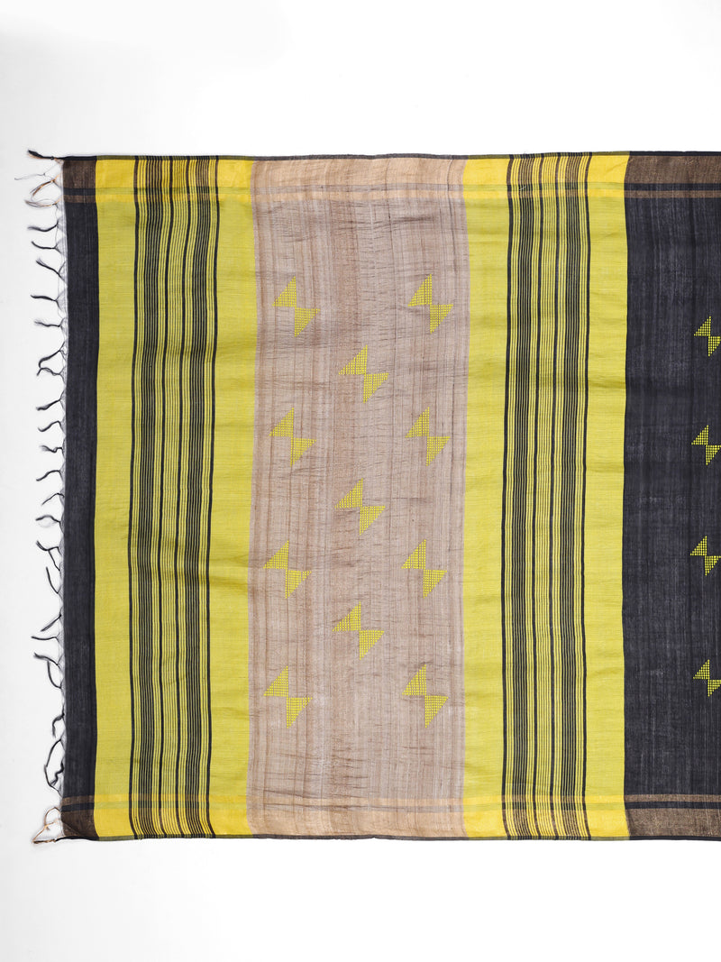 Contemporary Black & Yellow Eri Silk Saree with Woven Motifs