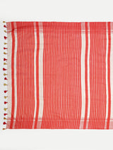 Classic Red & Off-White Striped Ghicha Silk Saree