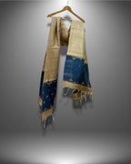 BEIGE INDIGO TUSSAR DUPATTA - Hand - woven