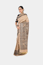 BEIGE TRIBAL GHICHA SILK SAREE - Hand - Painted
