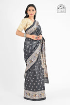 BLACK MADHUBANI GHICHA SILK SAREE - Screen Print