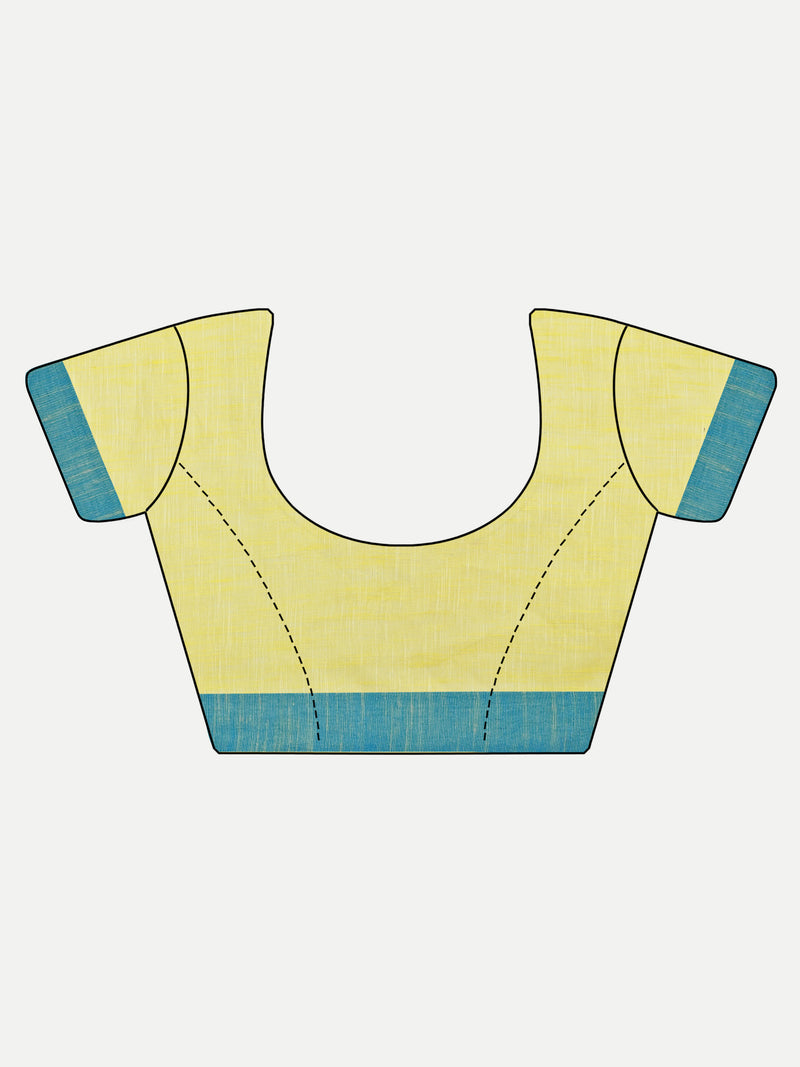 Vibrant Yellow & Blue Striped Cotton Saree