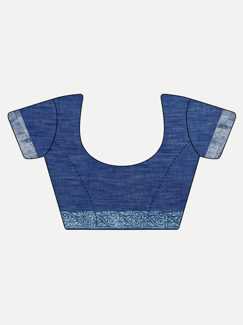 Classic Indigo Blue Block Print Cotton Saree