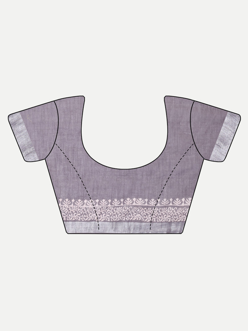 Elegant Grey Block Print Cotton Saree