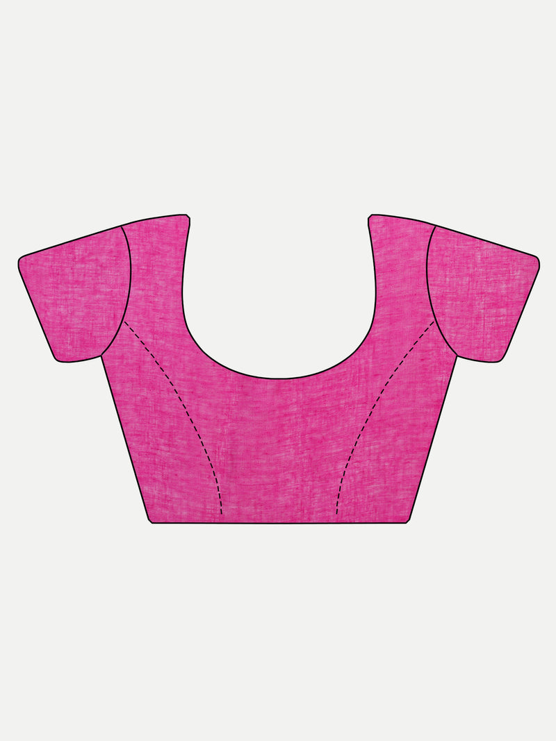 Vibrant Rani Pink Linen Saree with Colorful Embroidery