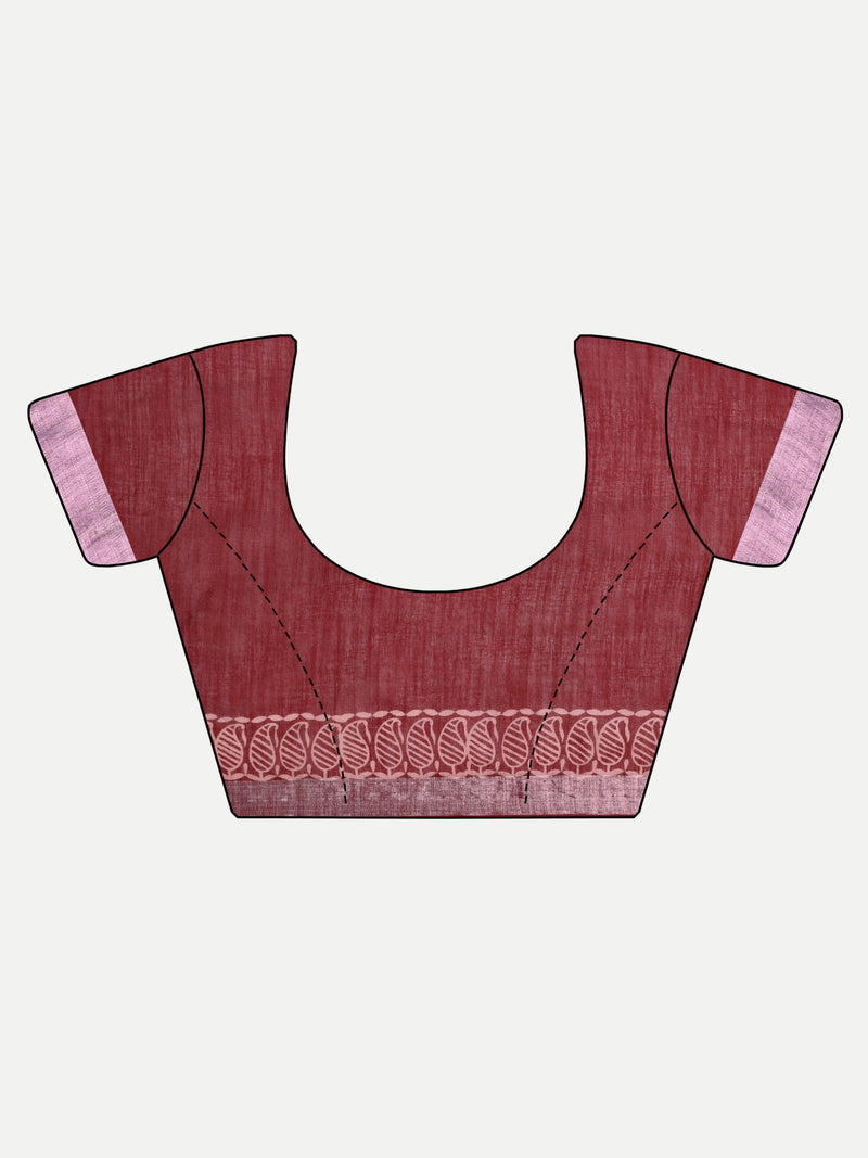 Rich Maroon Block Print Cotton Saree