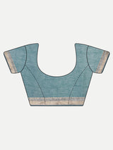 Elegant Dusty Teal Tussar Linen Saree with Floral Embroidery