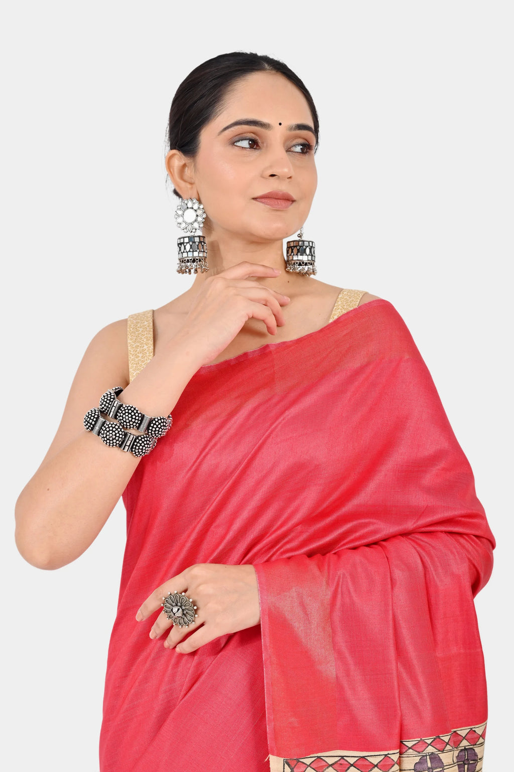 CORAL PINK ERI SILK SAREE - Hand - woven