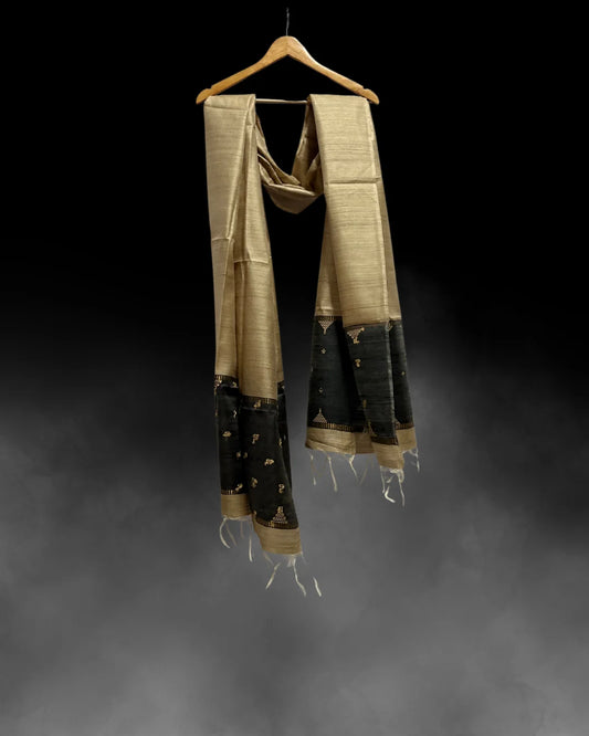 GOLDEN BEIGE TUSSAR DUPATTA - Hand - woven