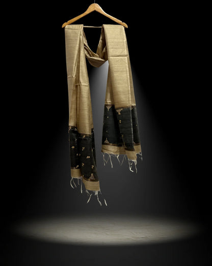 GOLDEN BEIGE TUSSAR DUPATTA - Hand - woven