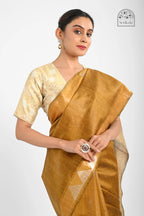 GOLDEN MUSTARD DUPION SILK SAREE WITH BEIGE PALLU - Hand - woven