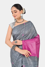 GREY PINK GHICHA SILK SAREE - Hand - woven