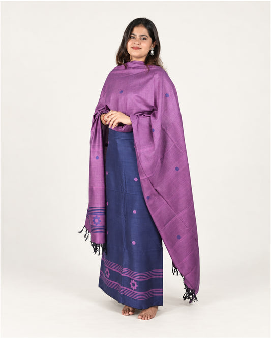 HANDWOVEN PURPLE & NAVY BLUE ERI SILK SUIT SET