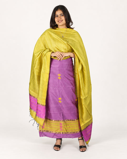 HANDWOVEN LIME GREEN & MAGENTA ERI SILK SUIT SET