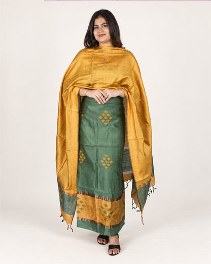 HANDWOVEN MUSTARD & OLIVE GREEN ERI SILK SUIT SET