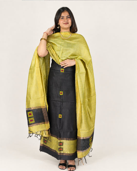 HANDWOVEN LIME GREEN ERI SILK SUIT SET